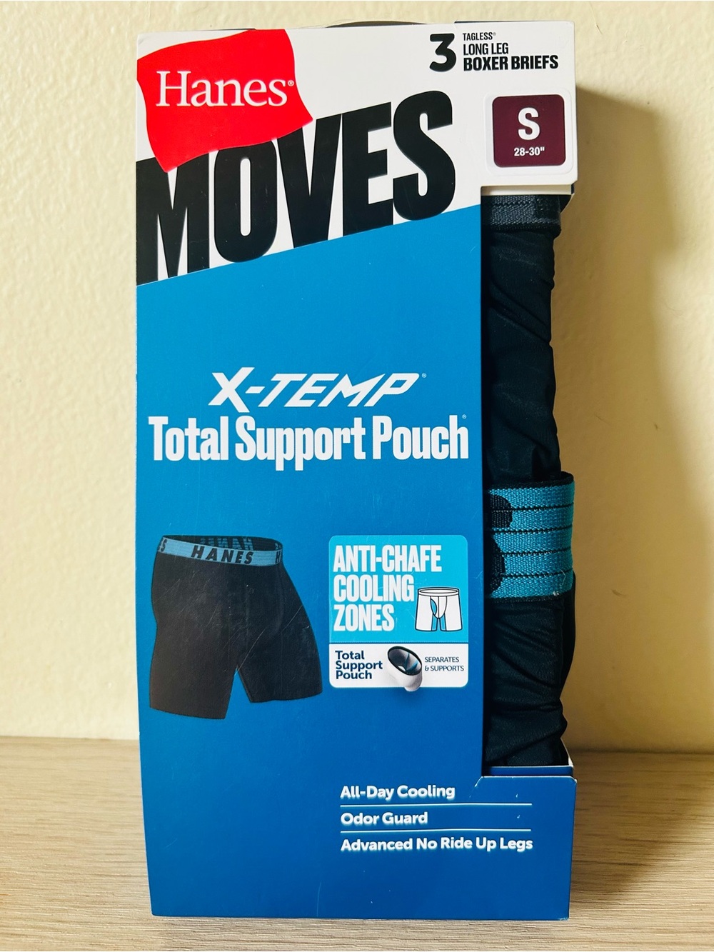 Hanes Moves X-Temp Boxer Briefs - Black with Blue Accents